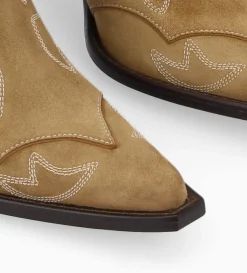 Sale FREE LANCE Paris Bottine western brodée à talon - Andrea 80 - Cuir velours - Sienna