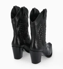 Clearance FREE LANCE Paris Bottine western brodée à talon avec clous - Tippi 80 - Cuir de veau lisse/Cuir imprimé serpent - Noir