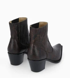 Hot FREE LANCE Paris Bottine western chelsea - Sibelle 50 - Cuir imprimé serpent - Café