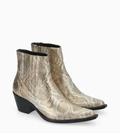 Sale FREE LANCE Paris Bottine western chelsea - Sibelle 50 - Cuir imprimé serpent - Doré