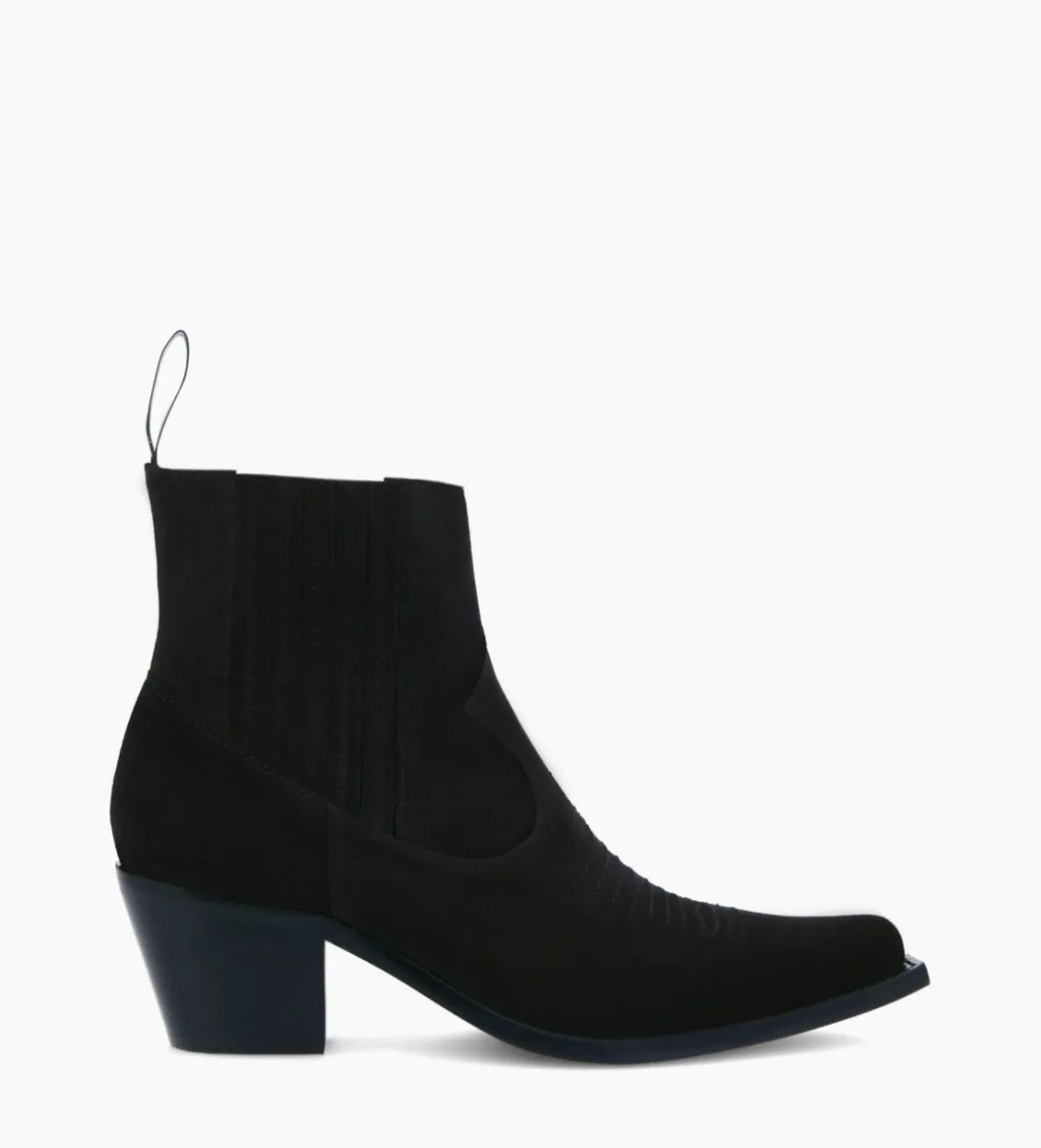 FREE LANCE Paris Bottine western chelsea brodée à talon - Simone 50 - Cuir velours - Noir