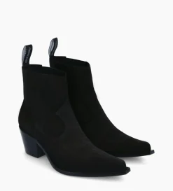FREE LANCE Paris Bottine western chelsea brodée à talon - Simone 50 - Cuir velours - Noir