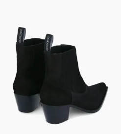 FREE LANCE Paris Bottine western chelsea brodée à talon - Simone 50 - Cuir velours - Noir