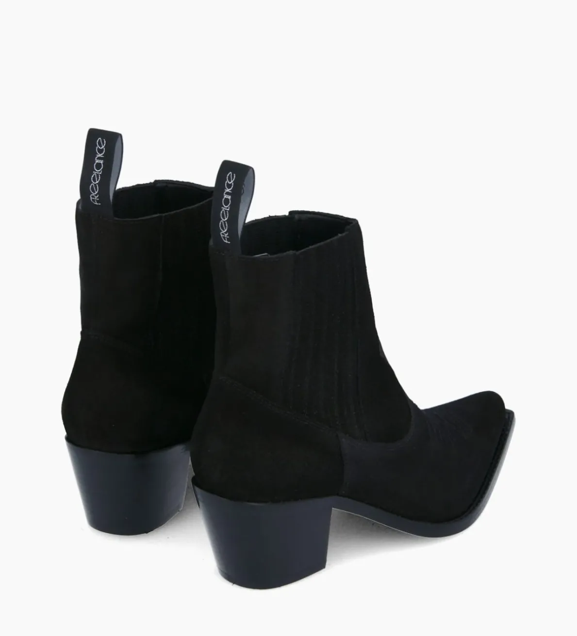 FREE LANCE Paris Bottine western chelsea brodée à talon - Simone 50 - Cuir velours - Noir