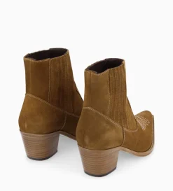 Best FREE LANCE Paris Bottine western chelsea brodée à talon - Simone 50 - Cuir velours - Sienna