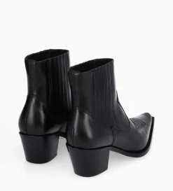 Hot FREE LANCE Paris Bottine western chelsea brodée à talon - Simone 50 - Cuir de veau lisse brillant - Noir