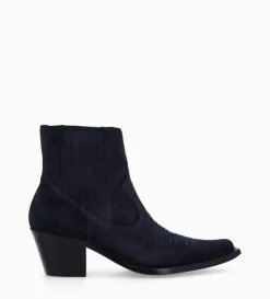 FREE LANCE Paris Bottine western chelsea brodée à talon - Simone 50 - Cuir velours - Marine