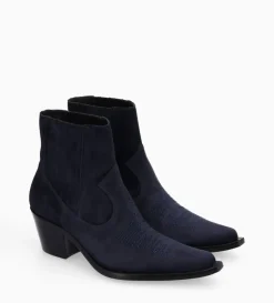 FREE LANCE Paris Bottine western chelsea brodée à talon - Simone 50 - Cuir velours - Marine