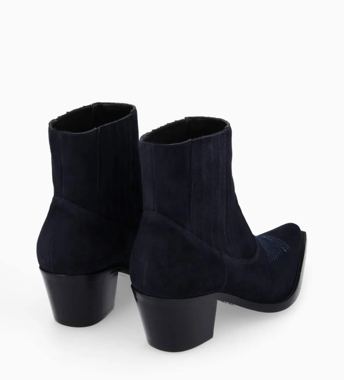 FREE LANCE Paris Bottine western chelsea brodée à talon - Simone 50 - Cuir velours - Marine