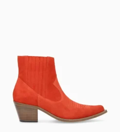 Sale FREE LANCE Paris Bottine western chelsea brodée à talon - Simone 50 - Cuir velours - Coquelicot