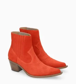 Sale FREE LANCE Paris Bottine western chelsea brodée à talon - Simone 50 - Cuir velours - Coquelicot