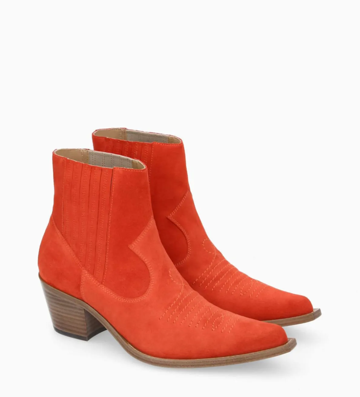 Sale FREE LANCE Paris Bottine western chelsea brodée à talon - Simone 50 - Cuir velours - Coquelicot