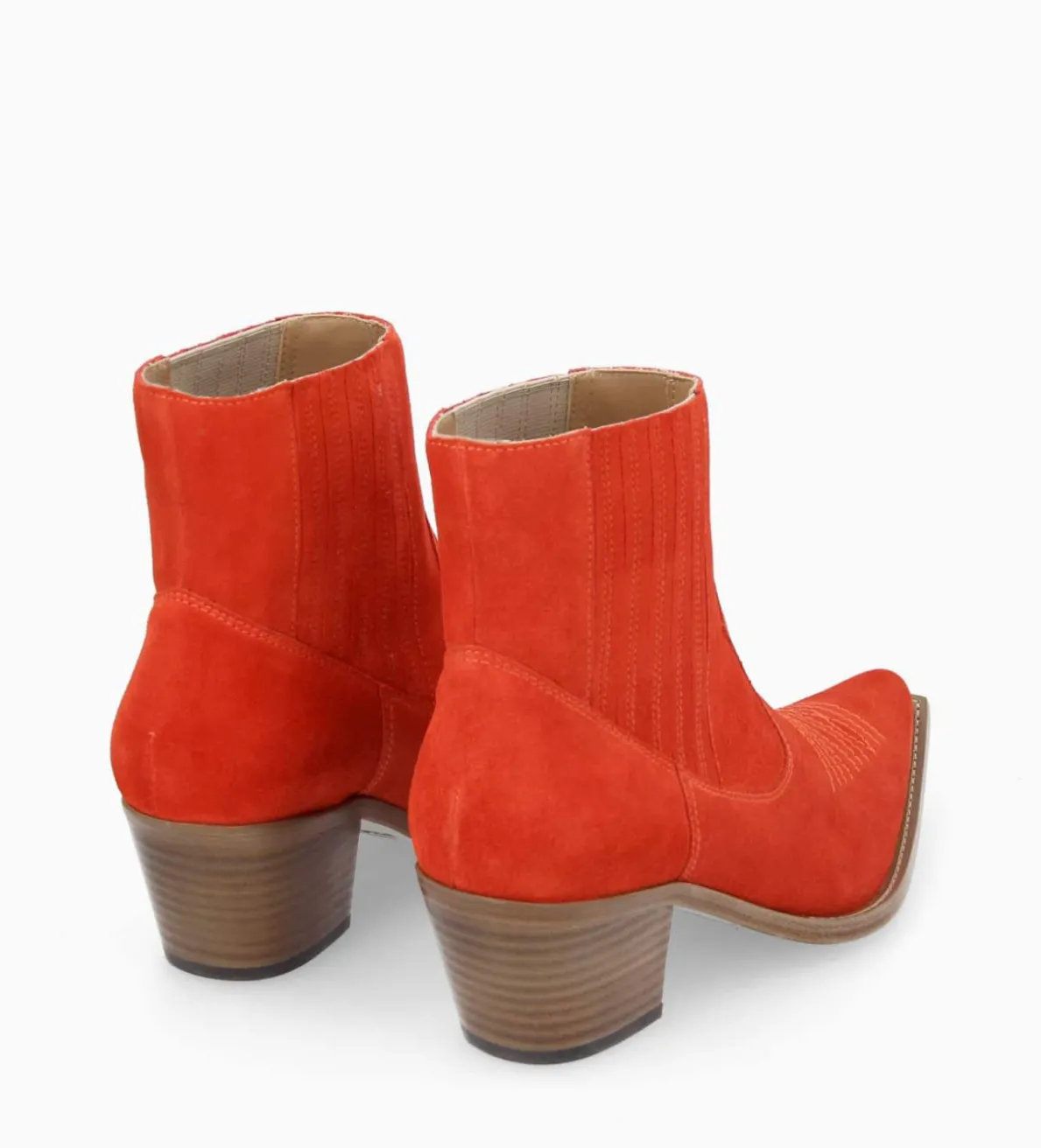 Sale FREE LANCE Paris Bottine western chelsea brodée à talon - Simone 50 - Cuir velours - Coquelicot