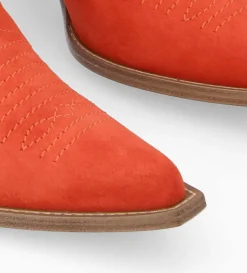 Sale FREE LANCE Paris Bottine western chelsea brodée à talon - Simone 50 - Cuir velours - Coquelicot