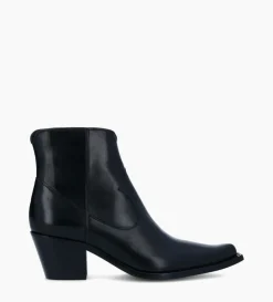 New FREE LANCE Paris Bottine western zippée à talon - Sadie 50 - Cuir de veau lisse brillant - Noir
