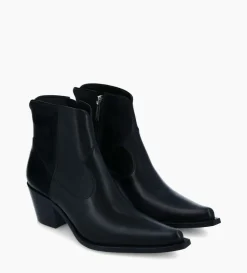 New FREE LANCE Paris Bottine western zippée à talon - Sadie 50 - Cuir de veau lisse brillant - Noir