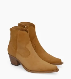 Outlet FREE LANCE Paris Bottine western zippée à talon - Sadie 50 - Cuir velours - Biscuit