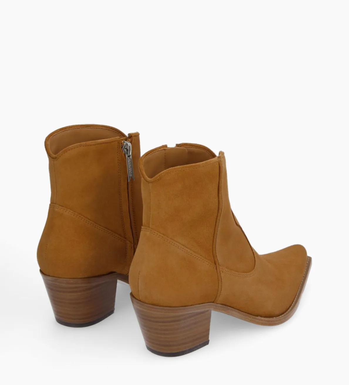 Outlet FREE LANCE Paris Bottine western zippée à talon - Sadie 50 - Cuir velours - Biscuit