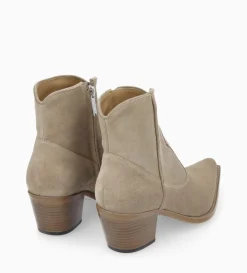 FREE LANCE Paris Bottine western zippée à talon - Sadie 50 - Cuir velours - Grège