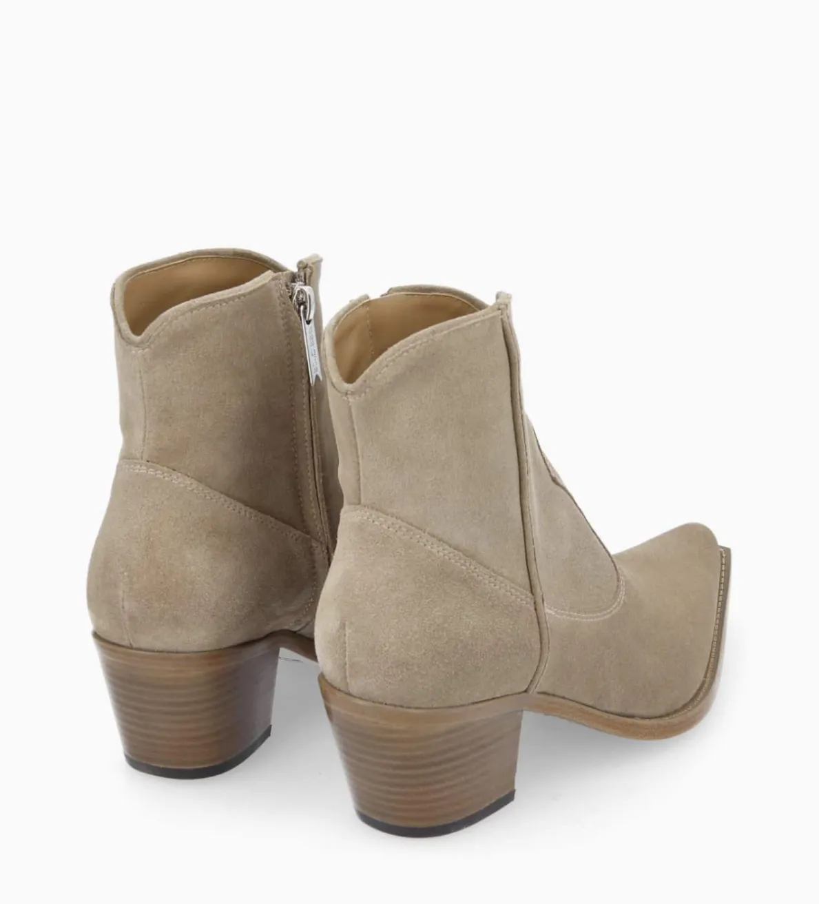 FREE LANCE Paris Bottine western zippée à talon - Sadie 50 - Cuir velours - Grège