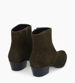 Sale FREE LANCE Paris Bottine western zippée à talon - Jane 5 - Cuir velours - Kaki