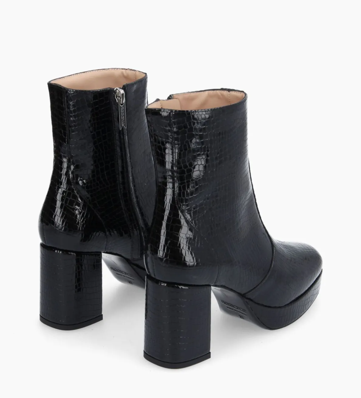 New FREE LANCE Paris Bottine zippée - Carlotta - Cuir verni imprimé serpent - Noir