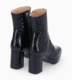 Hot FREE LANCE Paris Bottine zippée à talon - Carlotta 70 - Cuir imprimé crocodile verni - Bleu nuit Bleunuit