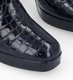 Hot FREE LANCE Paris Bottine zippée à talon - Carlotta 70 - Cuir imprimé crocodile verni - Bleu nuit Bleunuit
