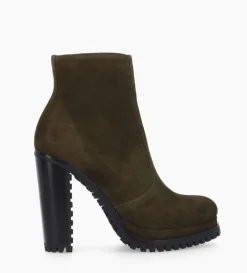 Clearance FREE LANCE Paris Bottine zippée à talon - Lery 7 - Cuir velours - Kaki