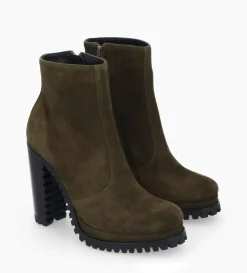 Clearance FREE LANCE Paris Bottine zippée à talon - Lery 7 - Cuir velours - Kaki