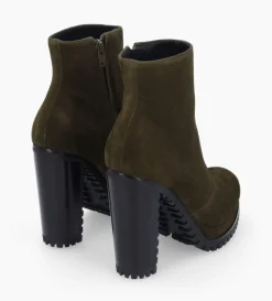 Clearance FREE LANCE Paris Bottine zippée à talon - Lery 7 - Cuir velours - Kaki