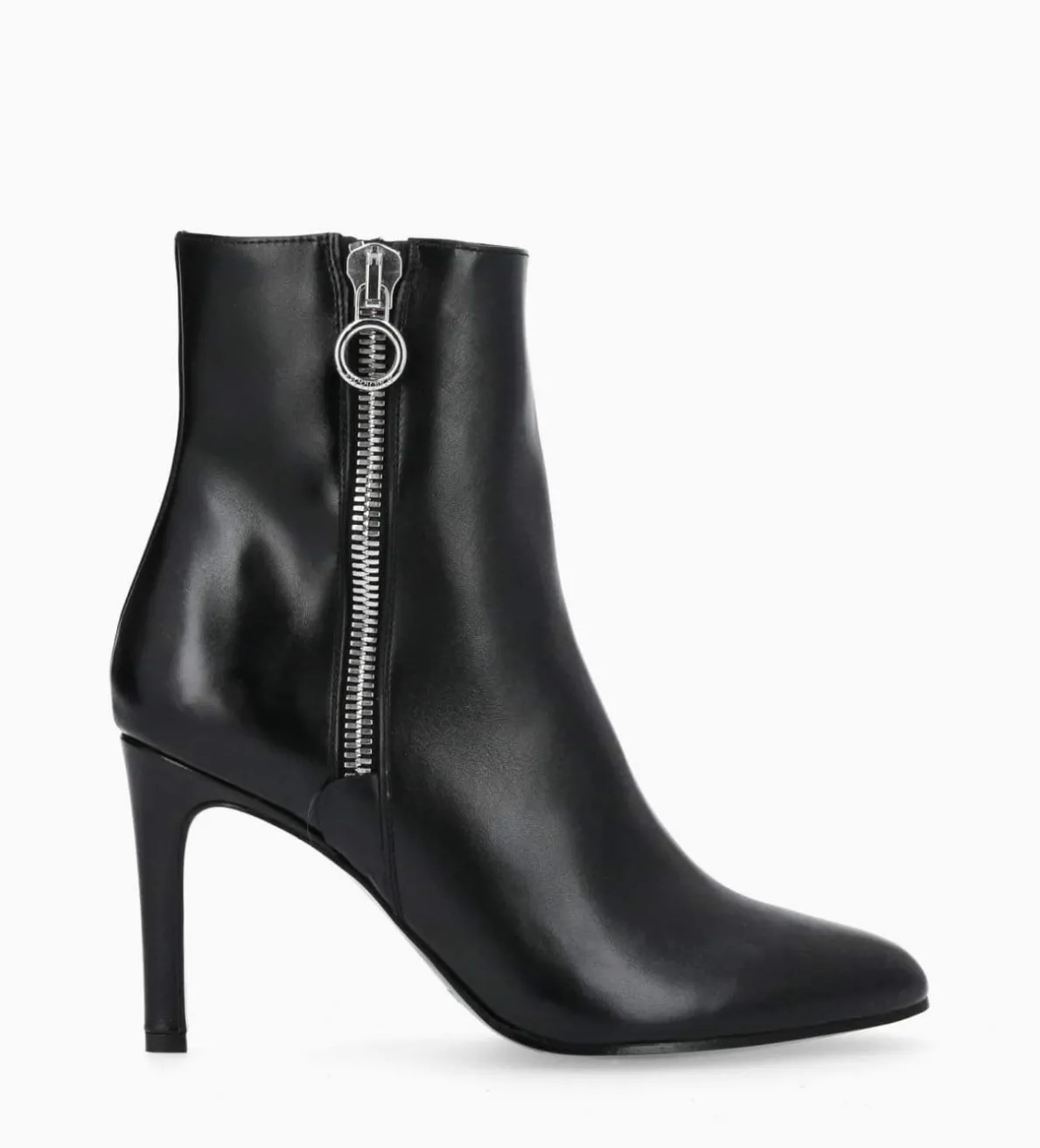 Hot FREE LANCE Paris Bottine zippée à talon - Steffy 85 - Cuir de veau lisse brillant - Noir