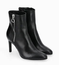 Hot FREE LANCE Paris Bottine zippée à talon - Steffy 85 - Cuir de veau lisse brillant - Noir