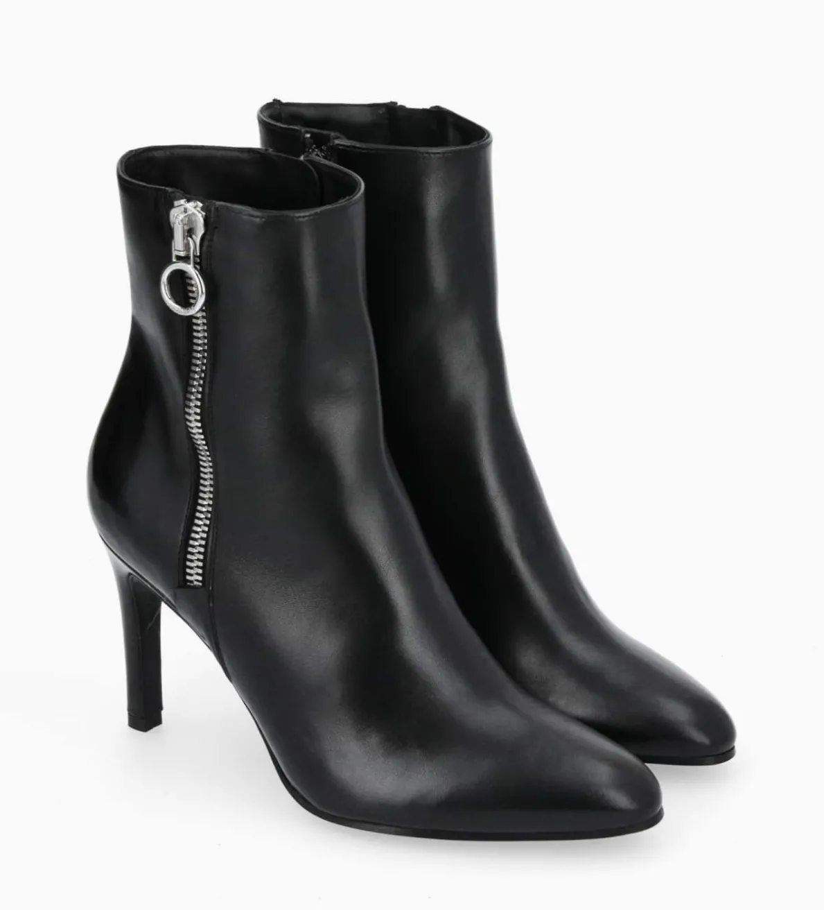 Hot FREE LANCE Paris Bottine zippée à talon - Steffy 85 - Cuir de veau lisse brillant - Noir