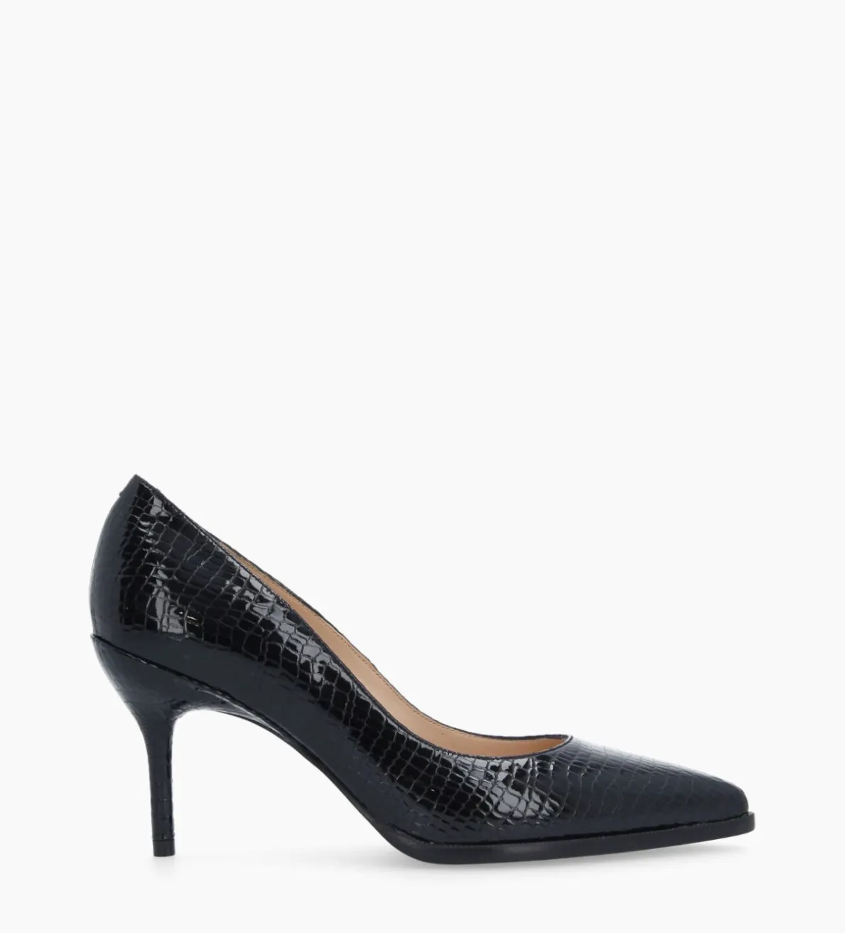 Sale FREE LANCE Paris Escarpin à bout pointu - Jamie 70 - Cuir verni imprimé serpent - Noir