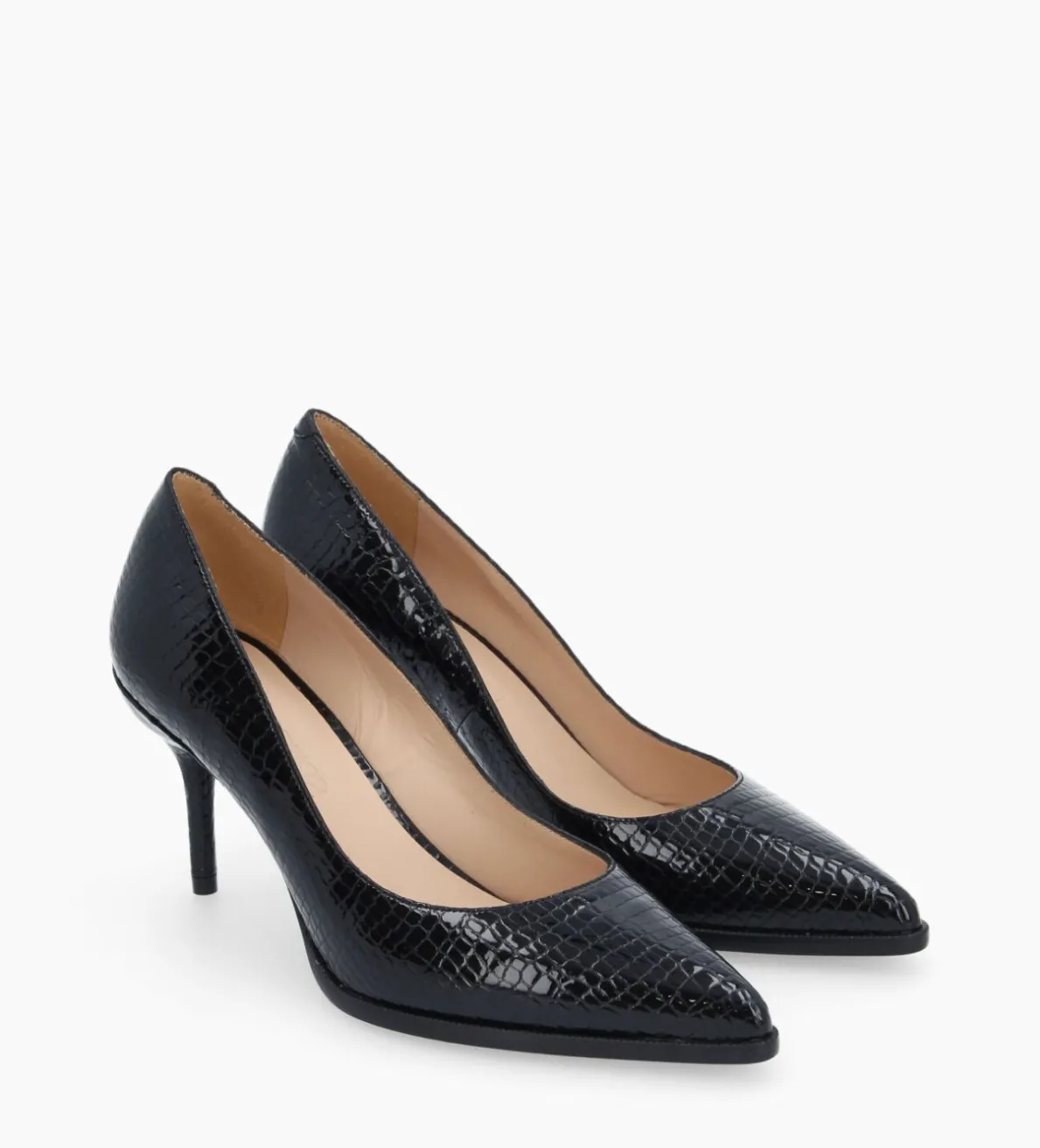 Sale FREE LANCE Paris Escarpin à bout pointu - Jamie 70 - Cuir verni imprimé serpent - Noir