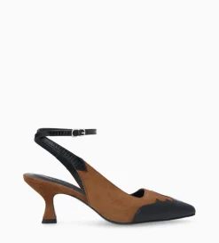 Discount FREE LANCE Paris Escarpin à bride arrière - Suzy 60 - Cuir velours/Cuir imprimé lézard - Noir/Brun