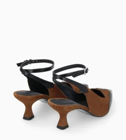 Discount FREE LANCE Paris Escarpin à bride arrière - Suzy 60 - Cuir velours/Cuir imprimé lézard - Noir/Brun