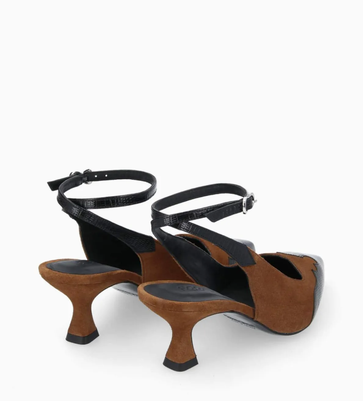 Discount FREE LANCE Paris Escarpin à bride arrière - Suzy 60 - Cuir velours/Cuir imprimé lézard - Noir/Brun