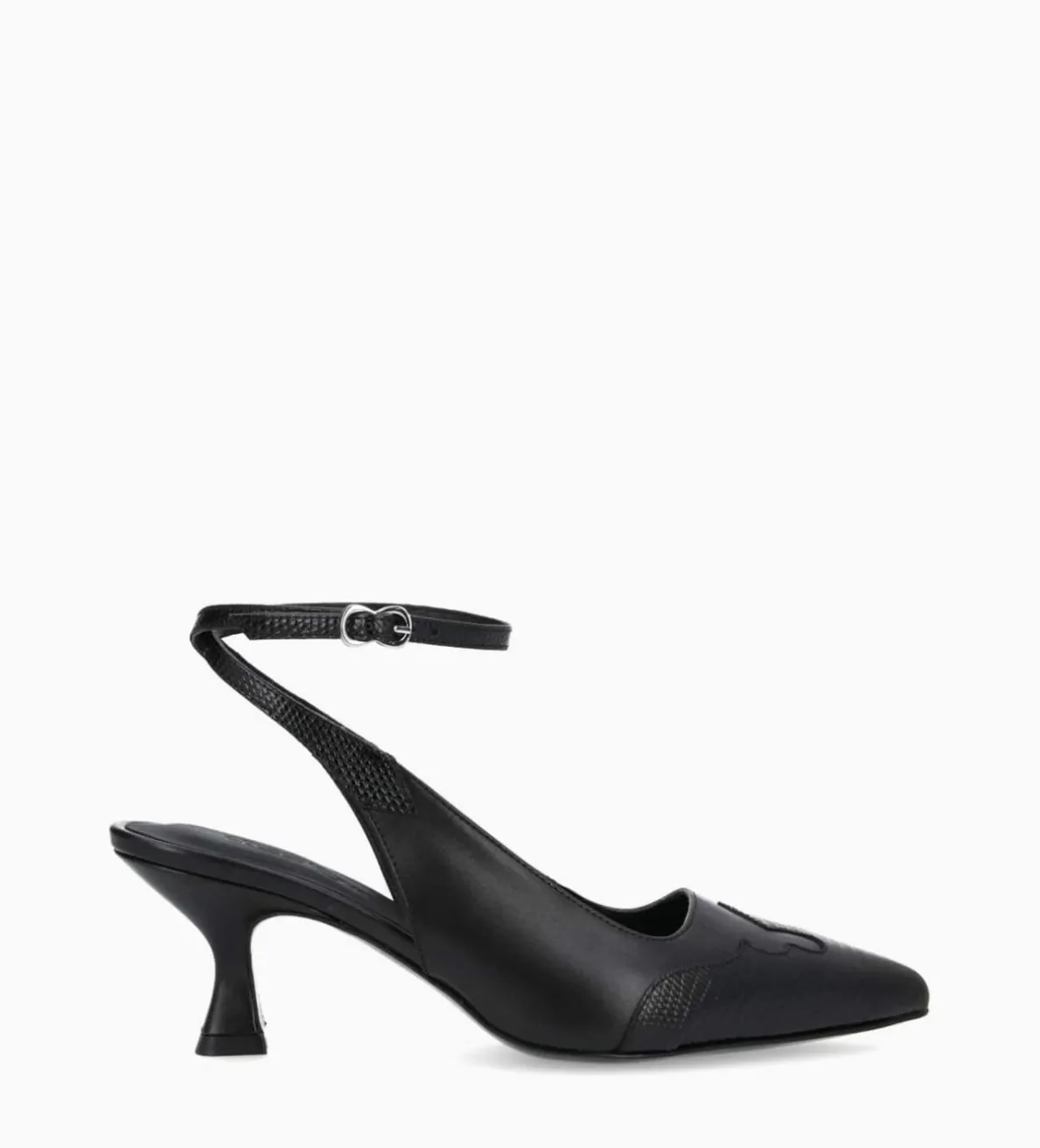Clearance FREE LANCE Paris Escarpin à bride arrière - Suzy 60 - Cuir lisse/Cuir imprimé lézard - Noir