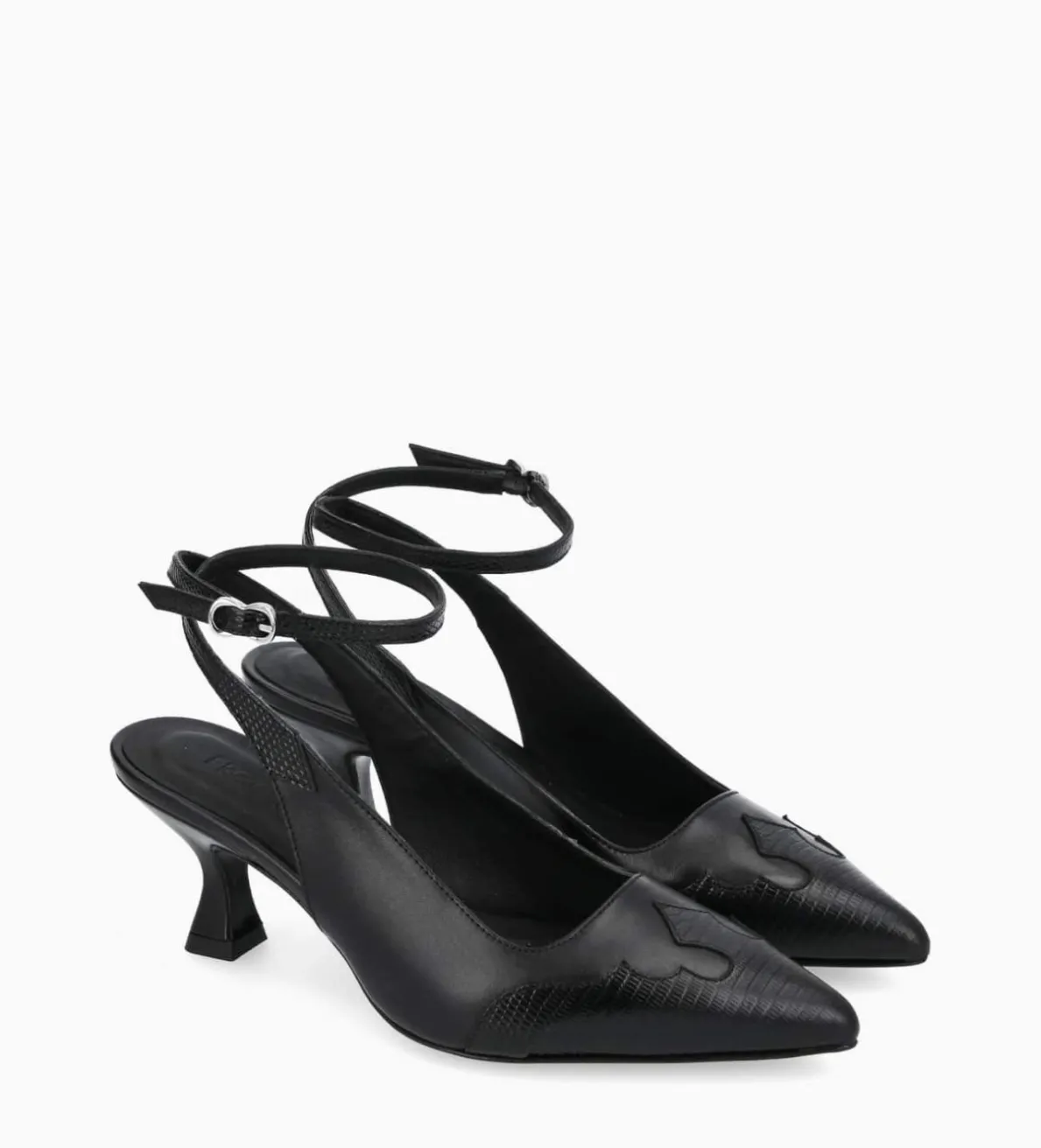 Clearance FREE LANCE Paris Escarpin à bride arrière - Suzy 60 - Cuir lisse/Cuir imprimé lézard - Noir