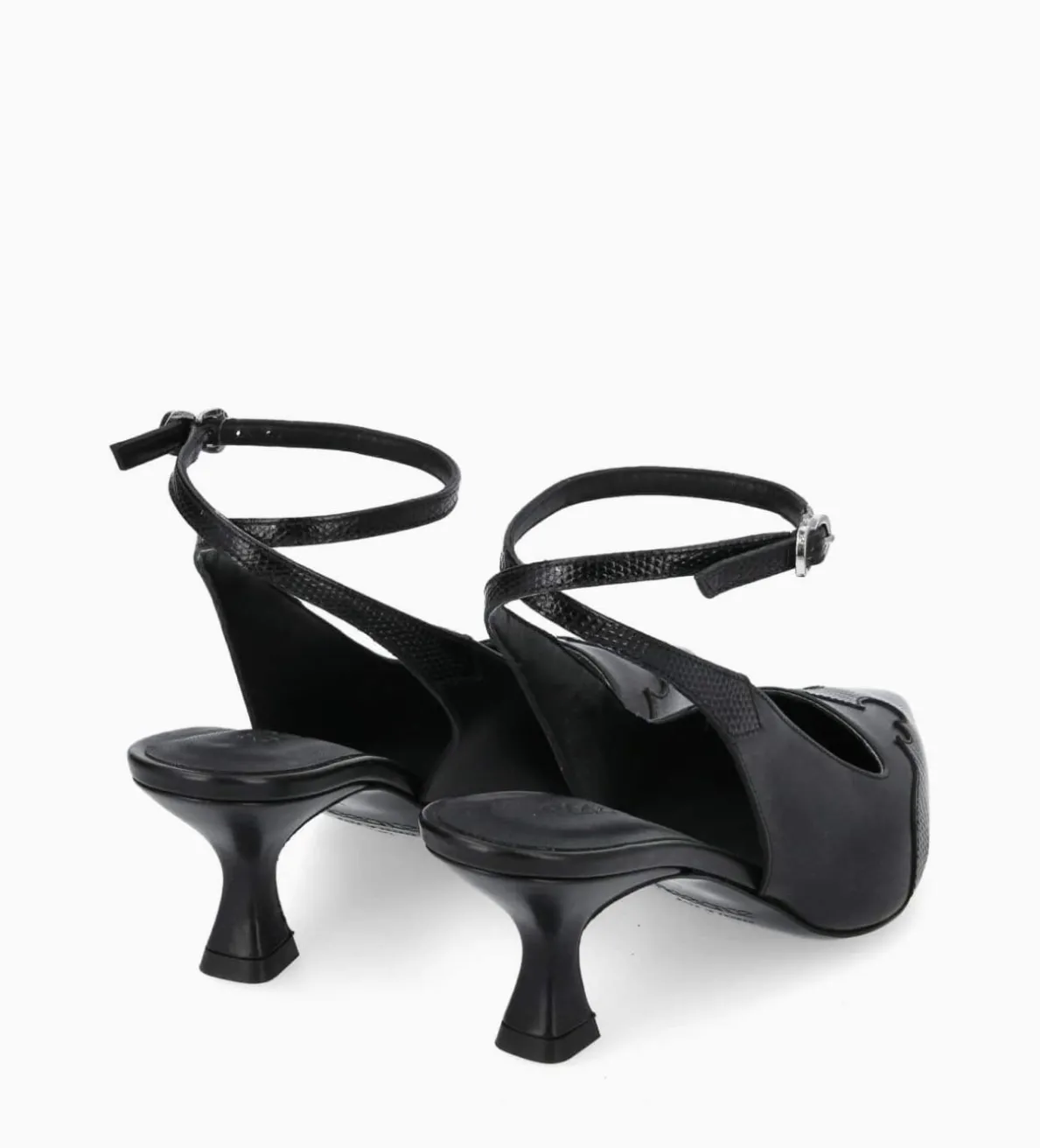 Clearance FREE LANCE Paris Escarpin à bride arrière - Suzy 60 - Cuir lisse/Cuir imprimé lézard - Noir