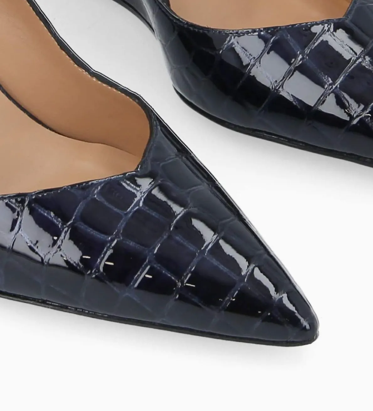 Outlet FREE LANCE Paris Escarpin à talon compensé à bout pointu - Francesca 70 - Cuir imprimé crocodile verni - Bleu nuit Bleunuit