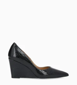 Clearance FREE LANCE Paris Escarpin à talon compensé à bout pointu - Francesca 70 - Cuir imprimé serpent verni - Noir
