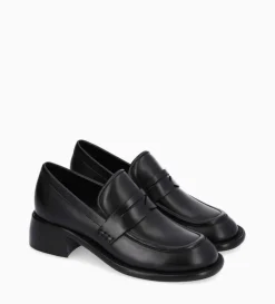 Best FREE LANCE Paris Mocassin à talon à bout carré - Anaïs 50 - Cuir de veau lisse brillant- Noir