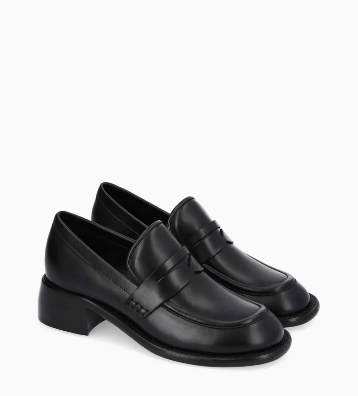 Best FREE LANCE Paris Mocassin à talon à bout carré - Anaïs 50 - Cuir de veau lisse brillant- Noir
