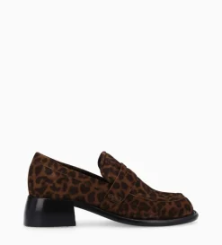Outlet FREE LANCE Paris Mocassin à talon à bout carré - Anaïs 50 - Cuir velours - Léopard