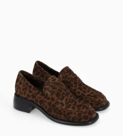 Outlet FREE LANCE Paris Mocassin à talon à bout carré - Anaïs 50 - Cuir velours - Léopard