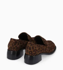 Outlet FREE LANCE Paris Mocassin à talon à bout carré - Anaïs 50 - Cuir velours - Léopard