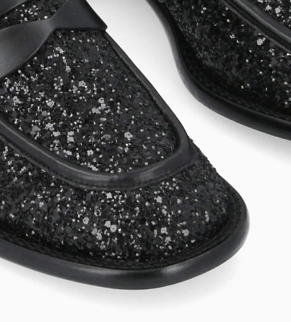 Best FREE LANCE Paris Mocassin à talon à bout carré - Anaïs 50 - Toile pailletée/Cuir de veau - Onyx/Noir